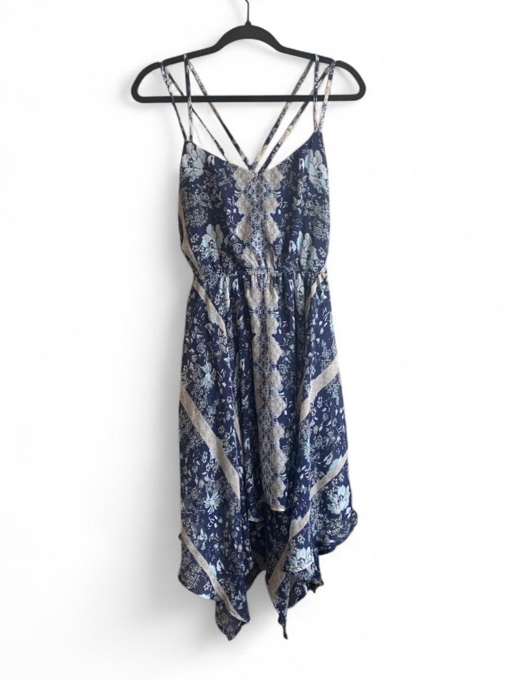 Vanity Floral Blue Asymmetrical Dress Size M